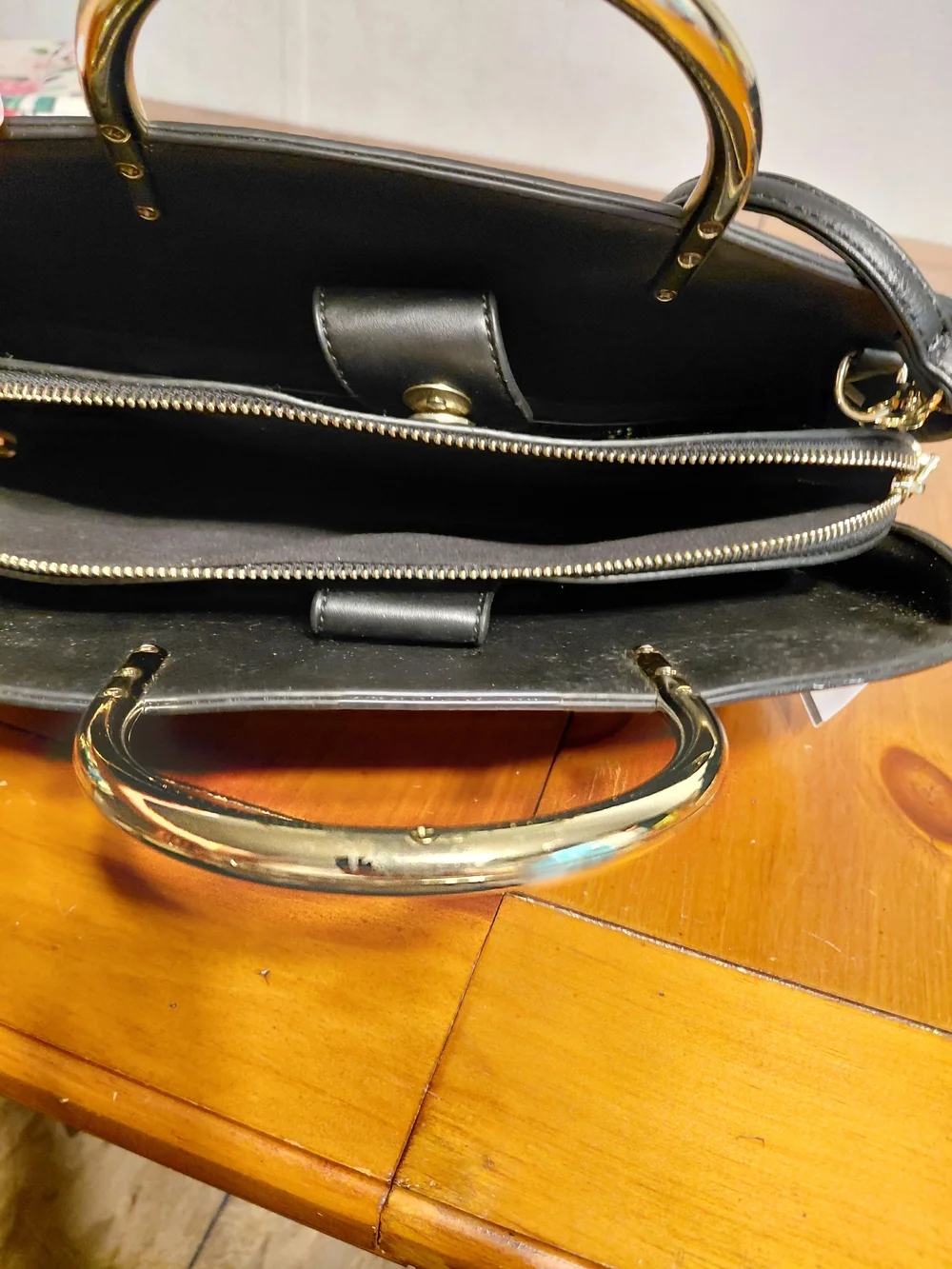 BCBG Black Satchel with Gold Top Handles